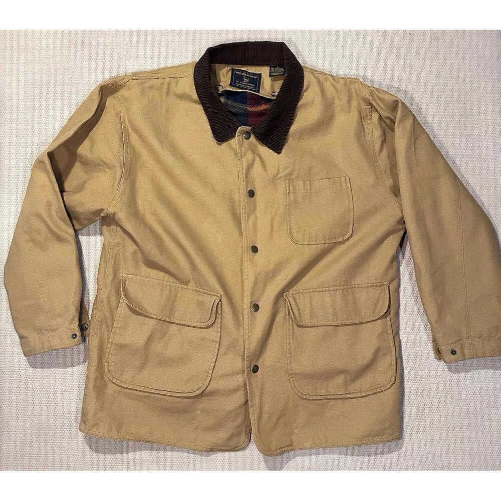 Woolrich Beige Brown Corduroy Collar Lined Jacket Men's L Mid-Length Outdoor